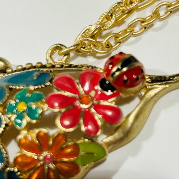 Butterfly Enamel Statement Necklace Large Pendant - Picture 5 of 10